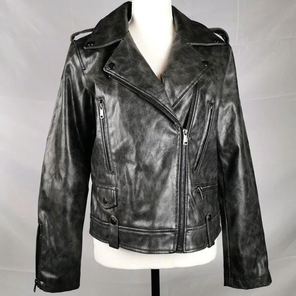 7 For All Mankind Distressed Faux Leather Moto Jacket